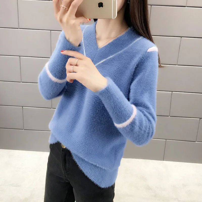Женские свитера ярких цветов Модный осенне-зимний теплый мохеровый пуловер с