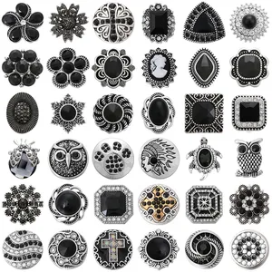 5 шт.лот, черные кнопки, ювелирные изделия, модные стразы, цветы, 18 мм, кнопки, ювелирные изделия, подходит для 18 мм, 18 мм, кожаный браслет