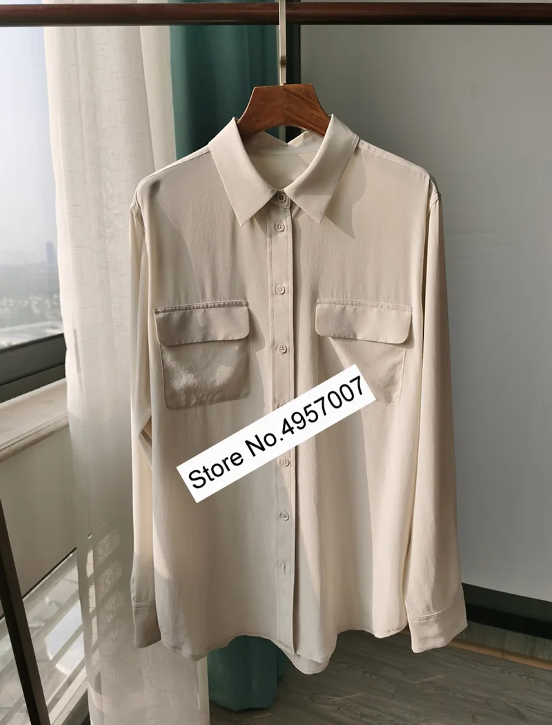 Женская шелковая рубашка ElfStyle однотонная блузка синего/бежевого/зеленого цвета