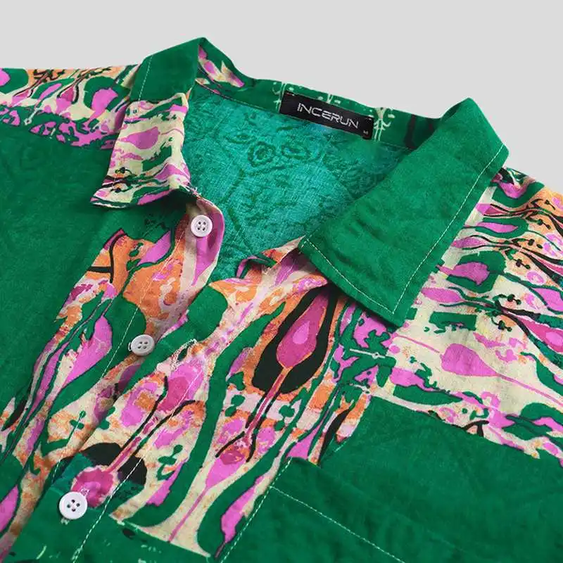 

2021 Summer Stylish Men Shirt Printed Short Sleeve Loose Breathable Chic Hawaiian Shirts Cotton Streetwear Casual Camisa INCERUN