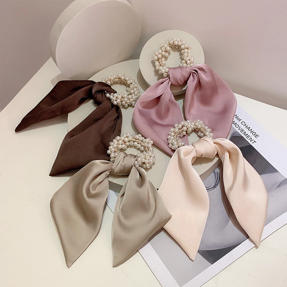 

Fashion Ribbon Women Elegant Scrunchies Hair Accessories Hair Rings Pearl Hair Rope
