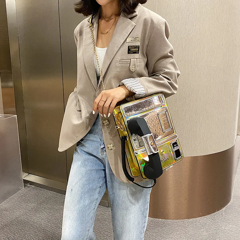 

New Style Trendy Phone Model Laser Gradient Color Pu Girl's Chain Purse Shoulder Bag 2020 Crossbody Bag for Women Handbag