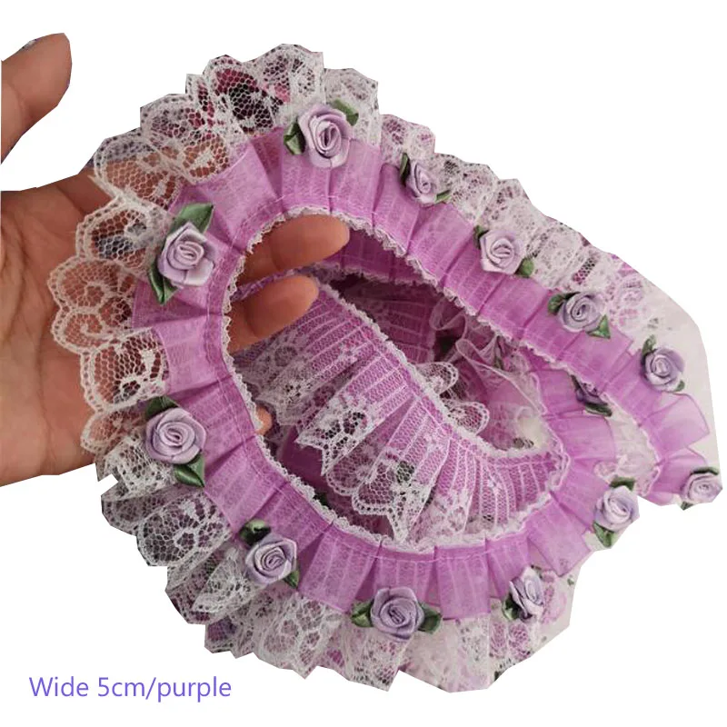 

5CM Wide NEW Embroidery 3D rose flower lace fabric trim ribbon DIY sewing applique collar fringe guipure wedding cloth decor