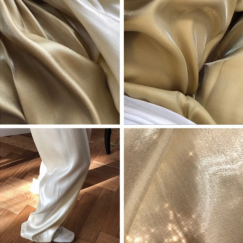 

Limiguyue Summer Women Long Straight Drape Trousers Mercerized Satin High Quality Wide Leg Pants Loose Mujer Pantalones K1266