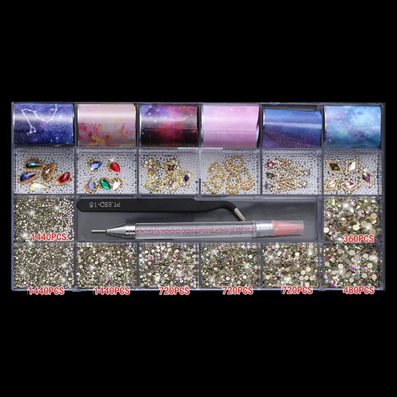 

21 Grids Nails Design Kit Art Decor Multi Shapes with Dual-ended Dotting Pen Tweezers Set DIY Nails Manicure Tool