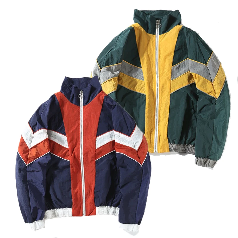 

2021 Vintage Multicolor Color Block Patchwork Windbreaker Jackets 2018 Autumn Hip Hop Streetwear Zip Up Track Casual Jackets