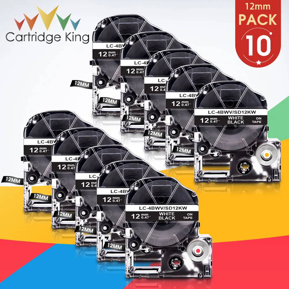 Лента для этикеток белая на черном SD12KW LK-4BWV 12 мм принтера Epson LW-300 LW-400 LW-600P LW-700 |