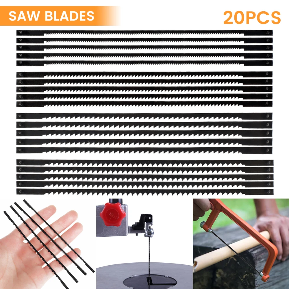 

20 Pack Scroll Saw Blades Assortment Pin End 127 mm / 5 Inch Skip Tooth 10TPI 15TPI 18TPI 24TPI Carbon Steel Scroll Saw Blades