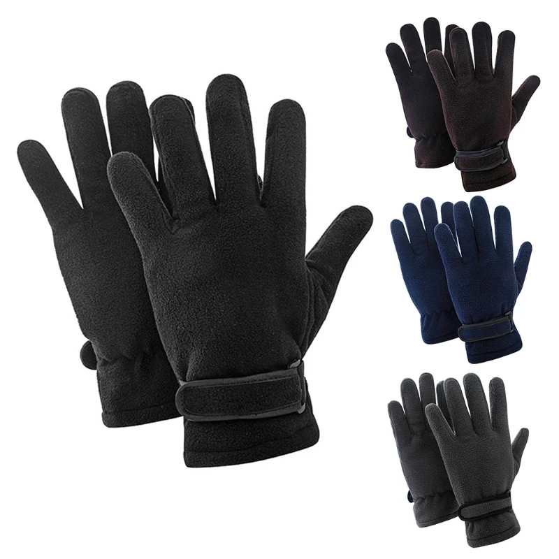 

Mens Winter Warm Polar Fleece Touchscreen Gloves with Adjustable Strap Solid Color Outdoor Driving Thermal Mittens
