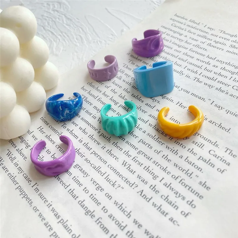 

New 2021 Trend Cute Candy Colourful Vintage Open Ring Resin Acrylic Geometric Round Rings For Women Girls Jewelry Party Gifts
