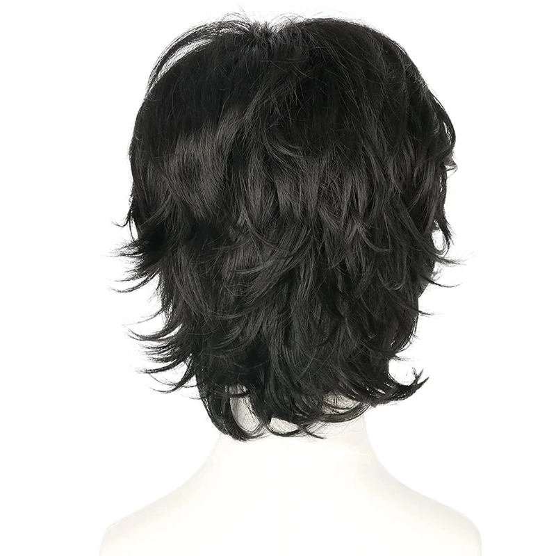 

Cosplay Wig Short Layered Curly Black Heat Resistant Synthetic Hair for Men Natural Length Suitable for theme Party