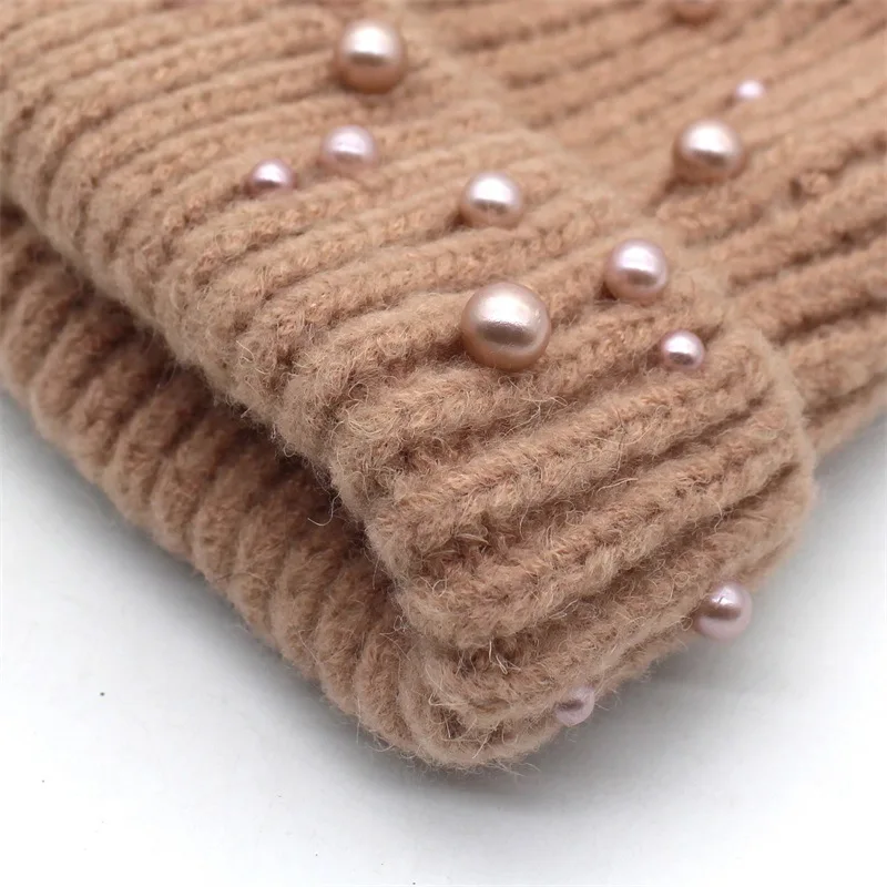 

11 Solid Colors Wool Winter Knitted Hat for Woman Unisex Pearl Beanies for Girls Casual Warm Bonnet Autumn Adult Skullies Cap