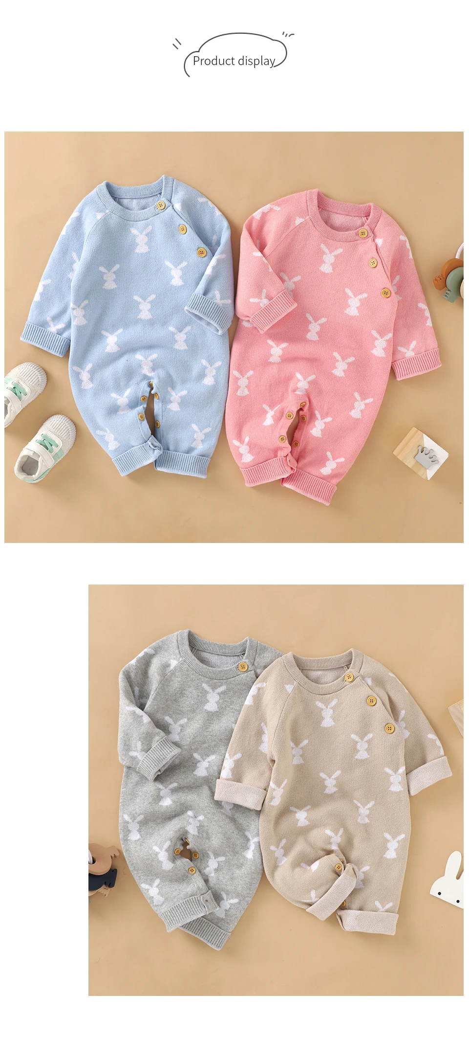 Baby Rompers Newborn Easter Rabbit Jumpsuits Clothes Spring Autumn Long Sleeve Infant Boys Girls Playsuits Outfits One Piece Top Baby Bodysuits Fur