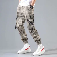 hip hop boys multi pocket elastic waist harem pant camouflage punk trousers jogger male tactical pants black cargo pants