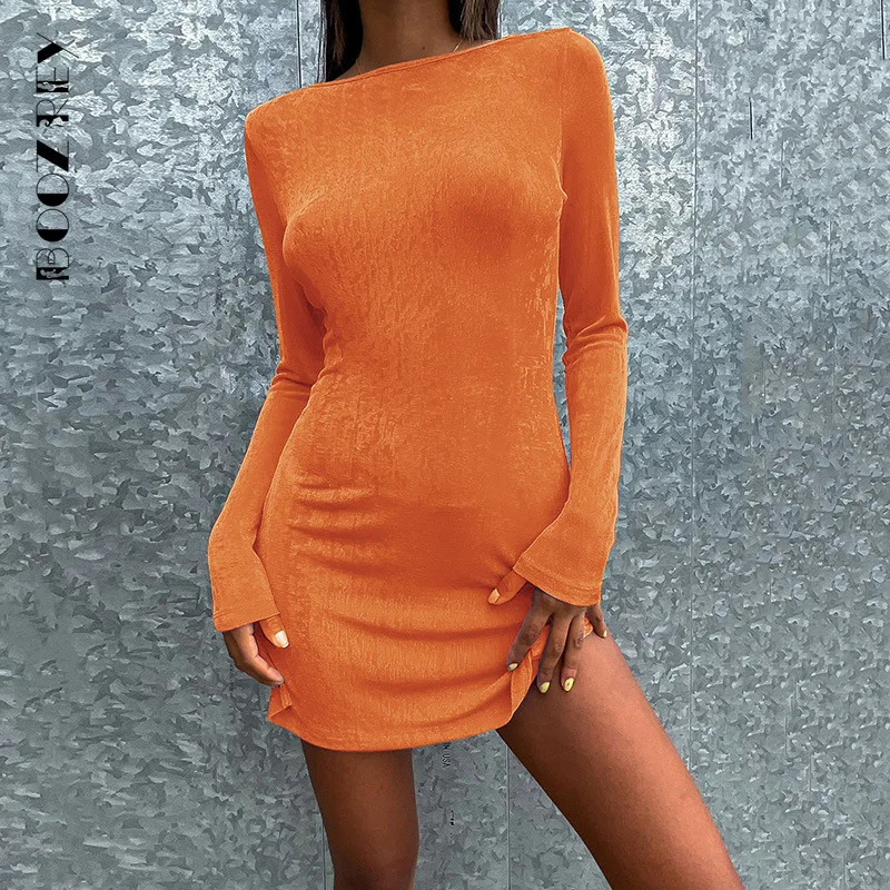 

BoozRey женское открытое Бандажное вечернее Клубное платье мини пикантное однотонное платье с длинным рукавом модные уличные облегающие плат...