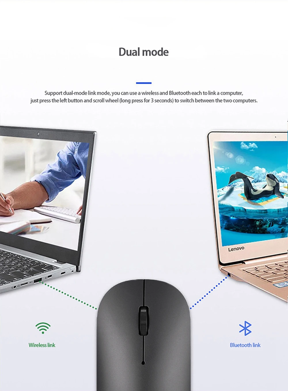 Lenovo Xiaoxin Air2 Handle mouse Беспроводная(Bluetooth) Двухрежимная с поддержкой 4K dpi официальная проверка для Windows7 8 10, Mac