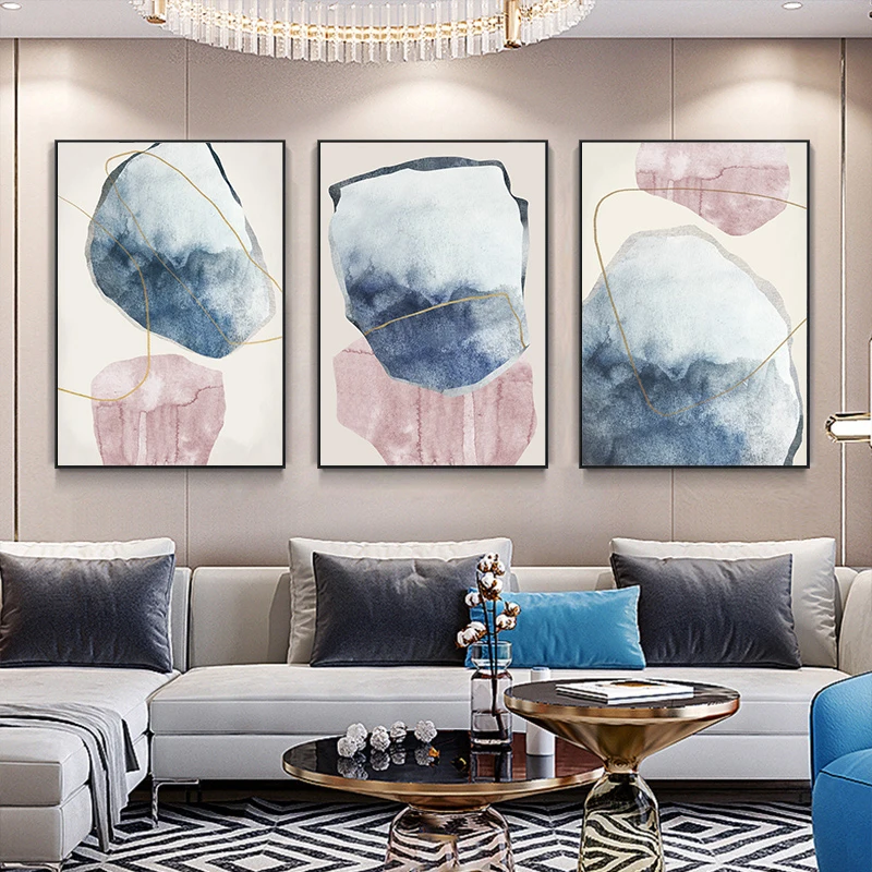 Абстрактная акварель розовая синяя фотография и печать в скандинавском стиле