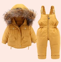 30 winter russia children snowsuit clothing set 80 duck down pants jacket for baby girls boys coat pony overcoat