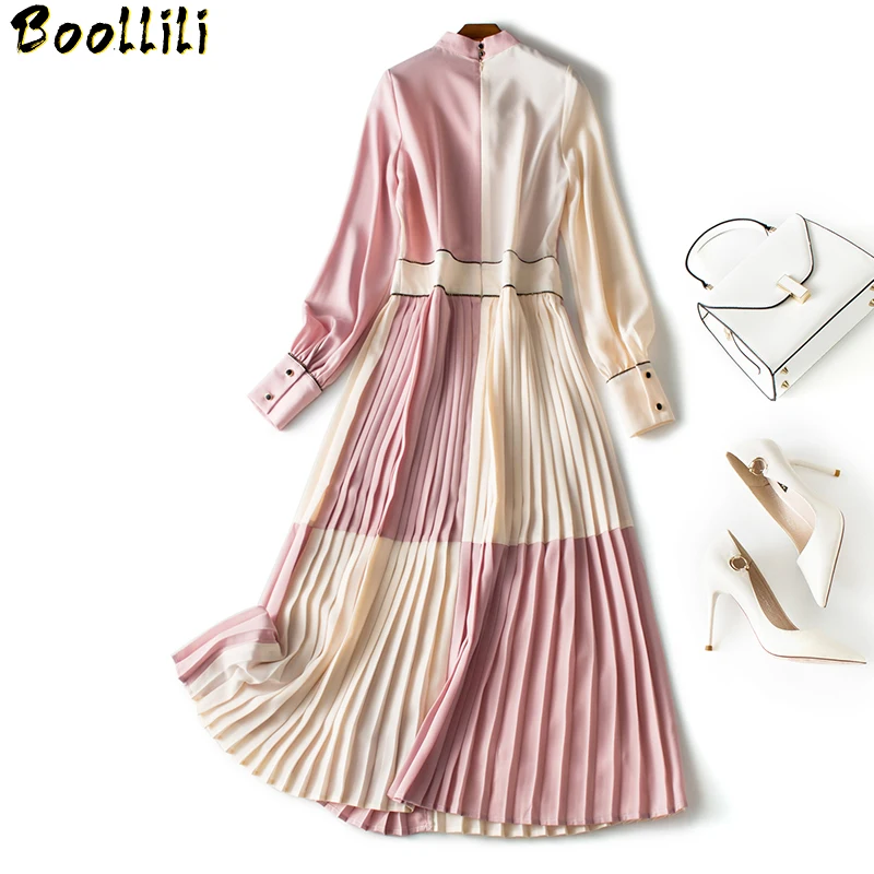 Vintage Elegant Boollili Chiffon Dress Women Clothes Ladies Dress Spring Long Sleeve Korean Maxi Dress 2023 Pleated Women Dress