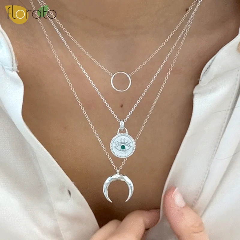 

Real 925 Sterling Silver Cross Round Pendant Necklace For Fashion Women Minimalist Chain Necklaces Fine Jewelry Accessories