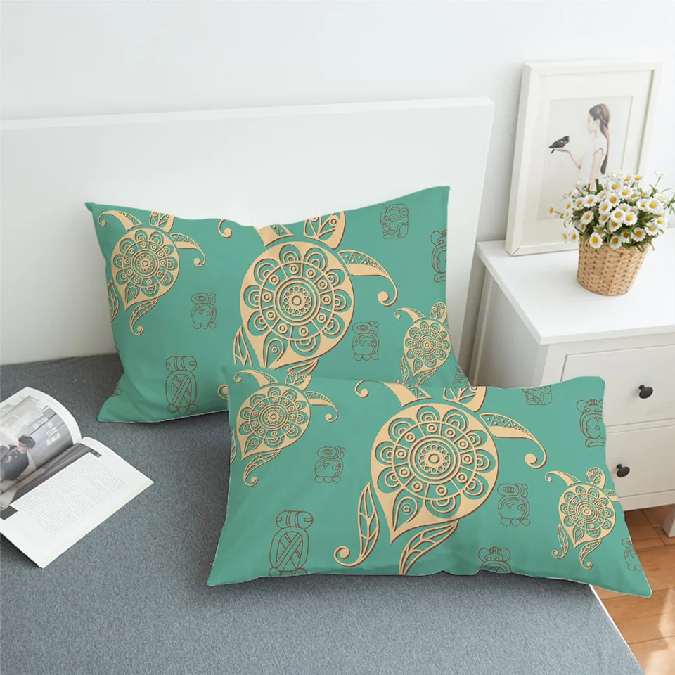 BeddingOutlet Turtle Pillow Case Golden Tortoise Pillowcase Luxury Animal Pillow Cover Bohemian Yellow for Bedroom Fronha