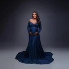 Элегантное платье для беременных с длинным рукавом трапециевидной формы длиной до пола темно-синие платья для беременных с V-образным вырезом для фотосъемки прегнание для женщин