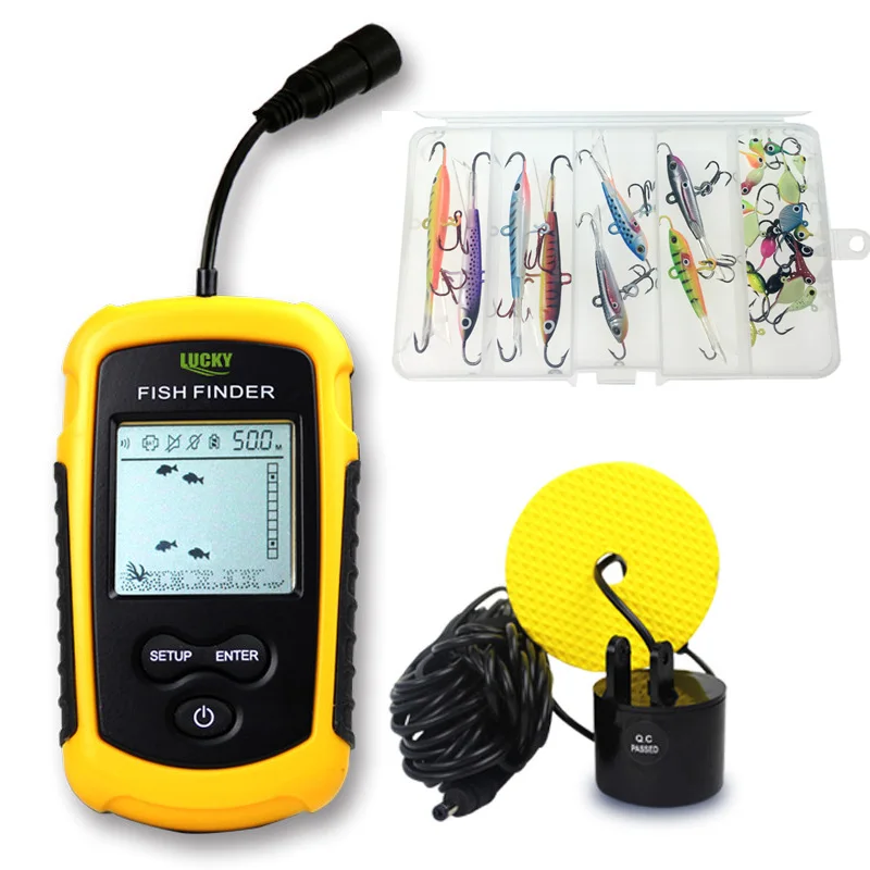 Fish finder and lure 100 м портативный гидролокатор lcd искатели рыбы рыболовные инструменты эхолот рыболокатор с блесна для подледной рыбалки и круглая Рыбацкая Сумка - Цвет: Fish finder and lure