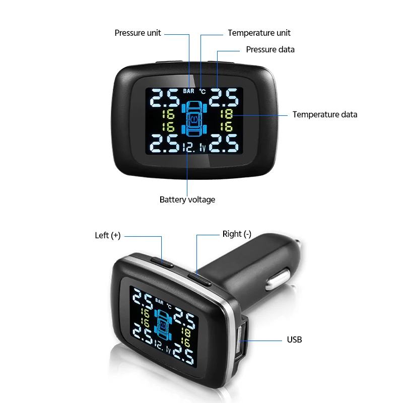 E ACE автомобильный TPMS система мониторинга давления в шинах дисплей с 4 датчиками USB