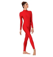 women red unitard long sleeve mock neck ballet bodysuit spandex one piece turtleneck dance wear men zentai costumes