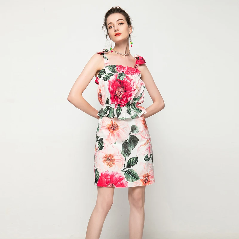 

Mini Dress Milan Runway Designer High Quality 2021 Summer New Women Fashion Party Sexy Boho Beach Print Spaghetti Strap Dresses