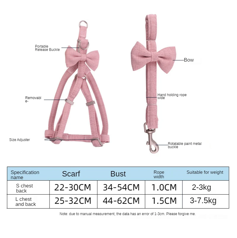 

Pet Harness Collars Dog Supplies Leash Cats Vest Harness Pet Products For Durable Big Medium Small Solid Color Bow Accessories