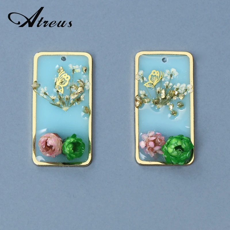 

Boho Pendants Green Rectangle Flower Pattern Dangle Charm For Women Earring Necklace Bracelet DIY Jewelry Making Findings