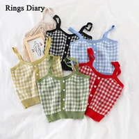 rings diary plaid buttons spaghetti camis club sexy knitting camisoles female tank tops ladies sleeveless solid simple tops new