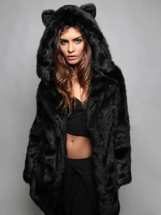 

Hooded Long Artificial Fur Coat Women's Jacket With Fur Furry Covering Woman Coat Women Winter Jacket Woman