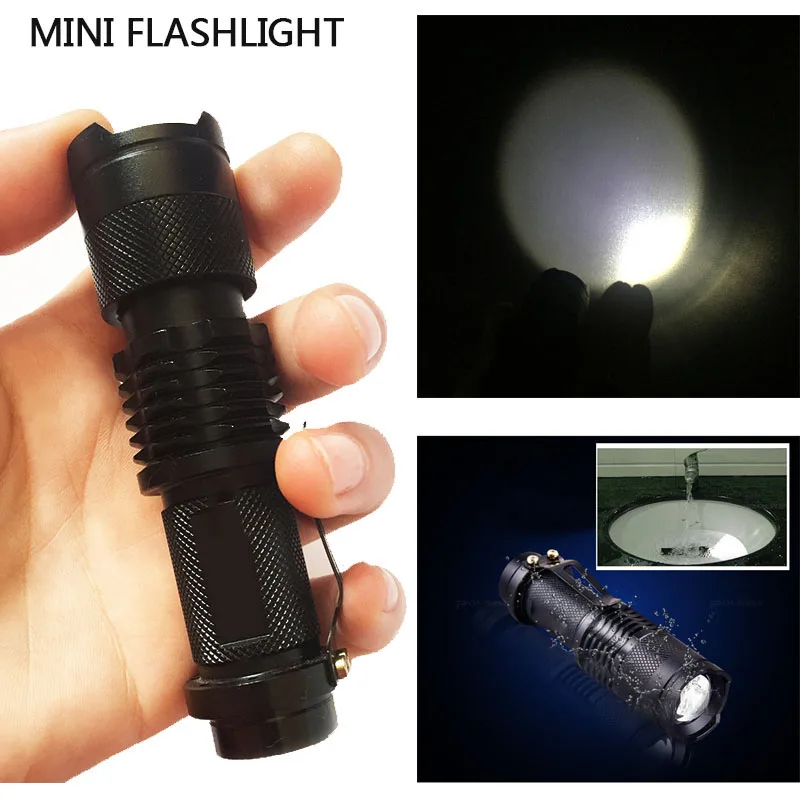 

Led Flashlight4000LM 11W Q5/T6Portable Aluminum Waterproof 3/5 Modes ZoomableTorch Tactical light AA 14500 Black For cycling