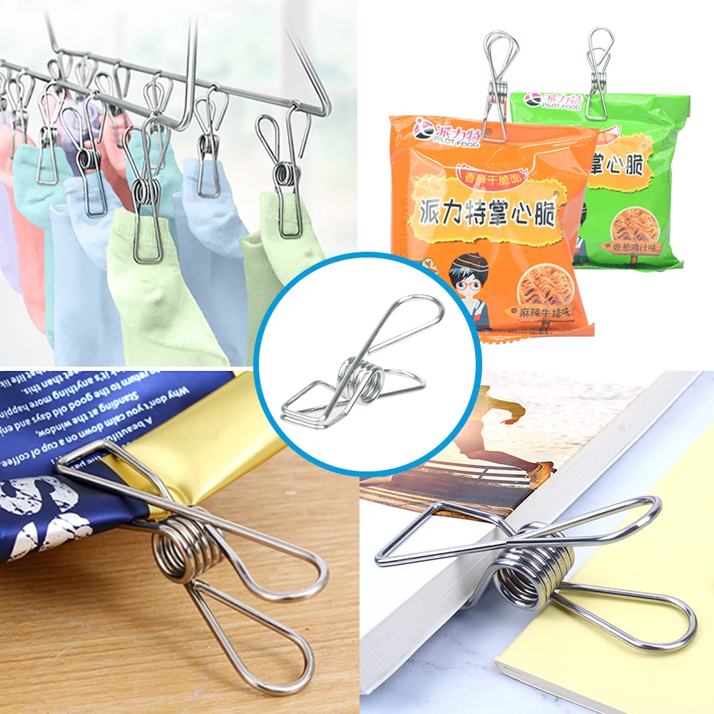 

100pcs S/L Stainless Steel Clips Clamps Pins Washing Line Holders Clothes Sealing Wire Pins Pegs Household Multipurpose Hang