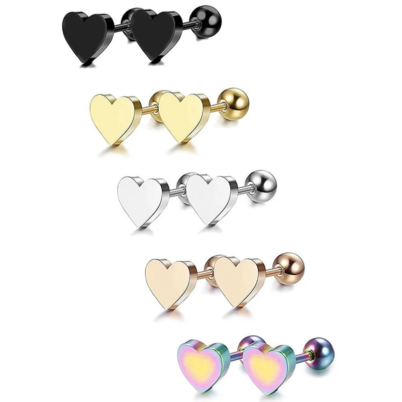 

1pcs Lovely Heart Stud Earrings Tragus Barbell Piercings Orelha Cartilagem Rose Gold Conch Helix Stud Ear Piercings Jewelry