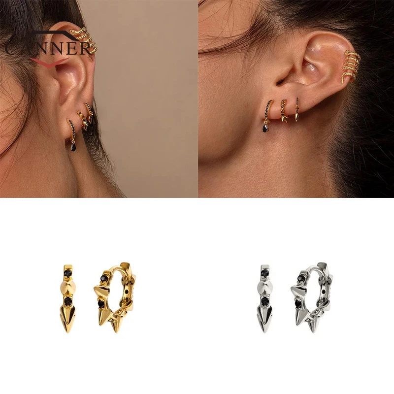 

CANNER Real 925 Sterling Silver Hoop Earrings for Women Round Circle Earring Gold Color Piercing Earings Jewelry Gift pendientes