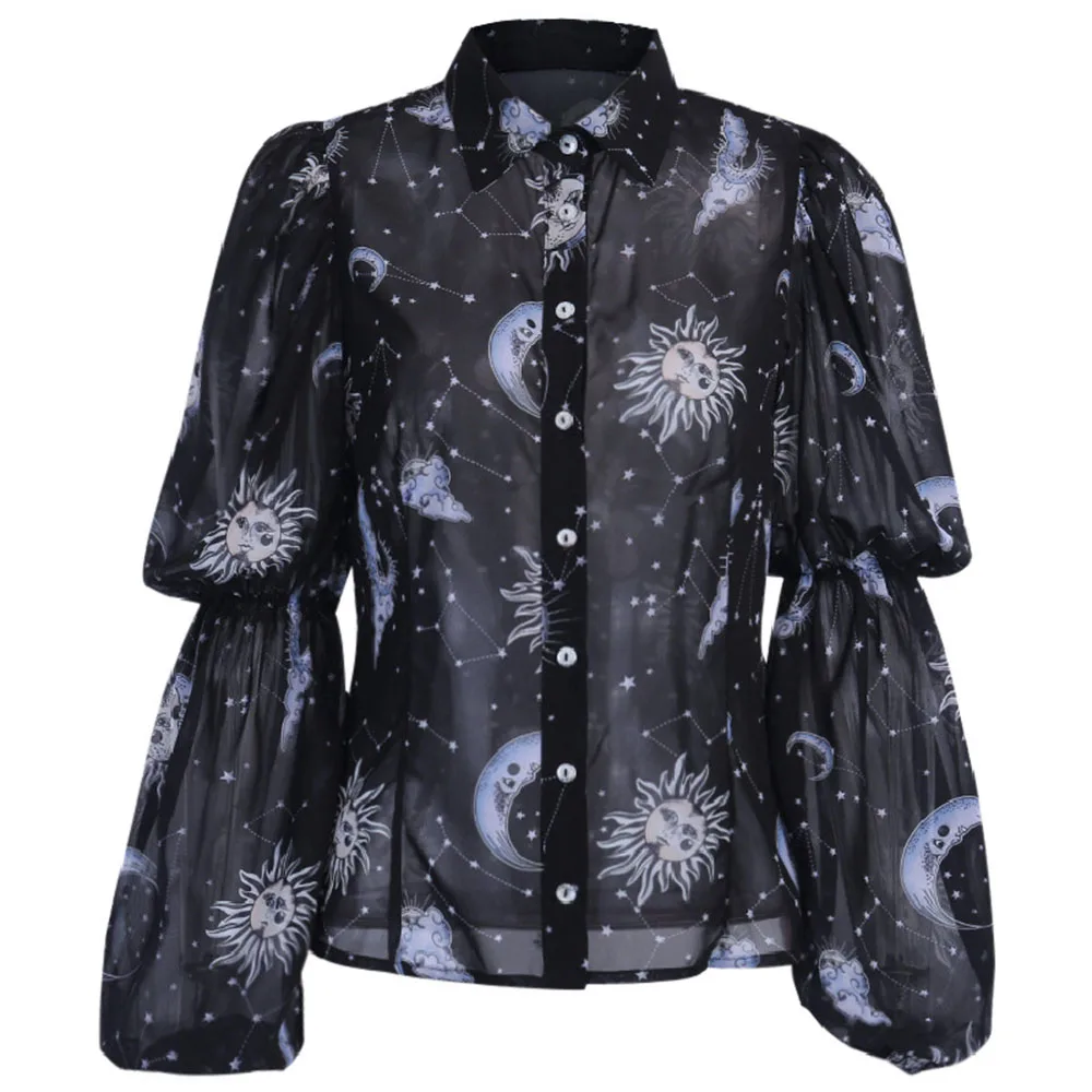 Сексуальная шифоновая блузка женские топы весна Готическая луна звезды солнце