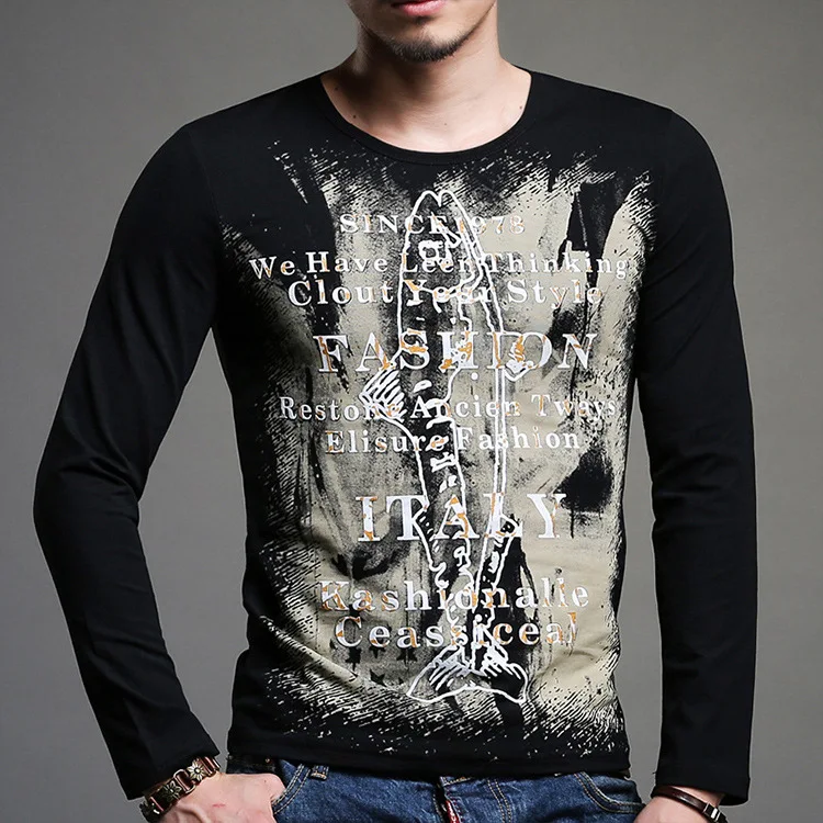 Add muscle мужские компрессионные облегающие футболки с длинным рукавом принтом на