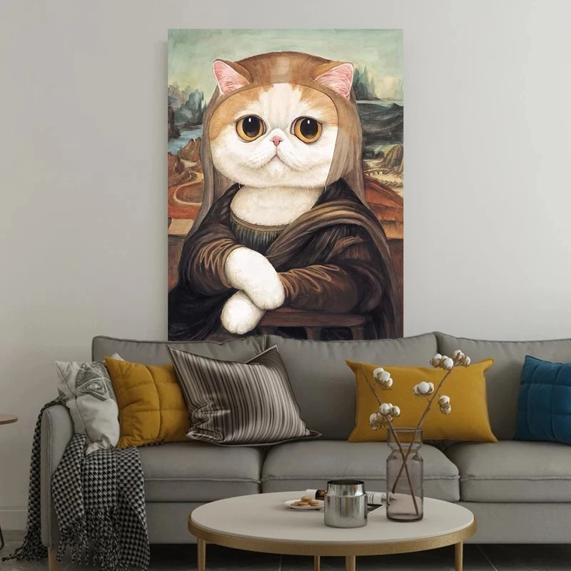 Famous Paintings Full Round Drill 5D DIY  Diamond Embroidery Cartoon Mona Lisa Cat Diamond Painting Rhinestone Cross Stitch Kit