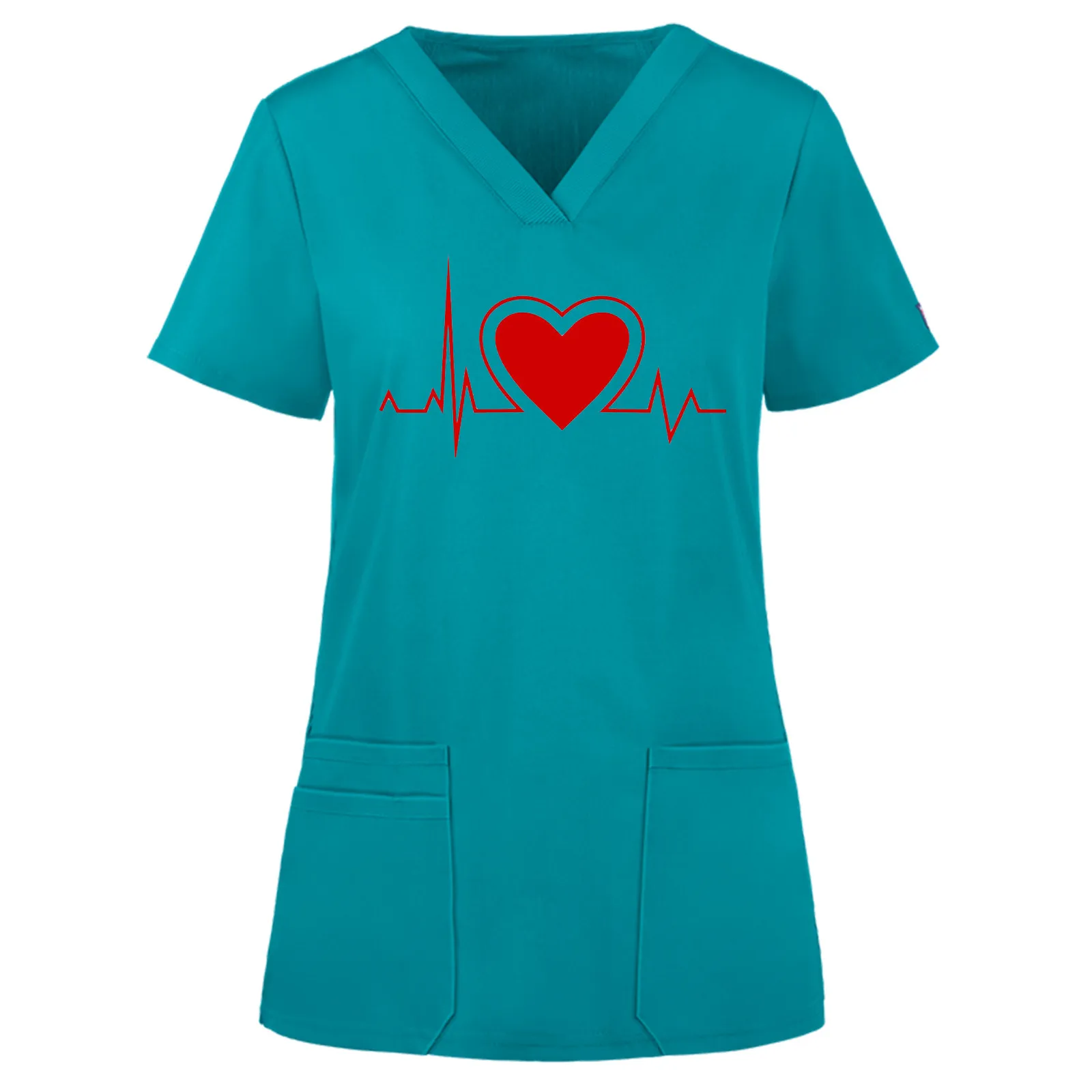 

Nurse Uniform Scrubs Women Short Sleeve V-neck Tops Working Uniform Blouse Pet Shop Beauty Salon Uniforms Pocket Overalls A50