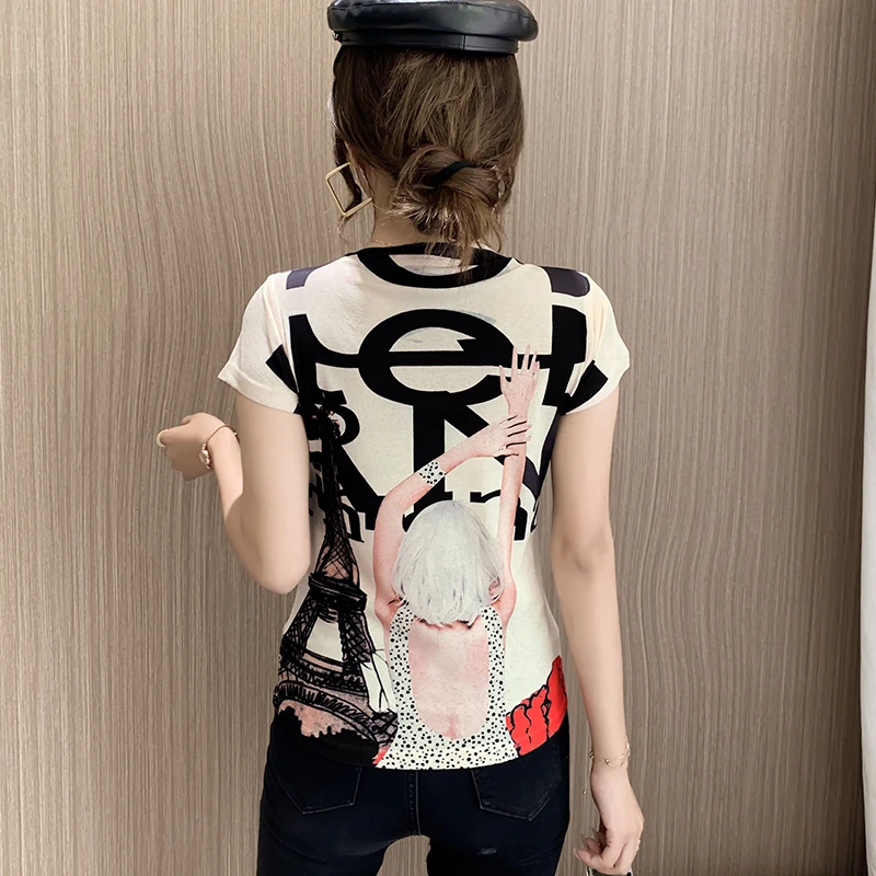 

Europe Style 2021 Summer Fashion Letter Girls Print T-Shirt For Women O Neck Short Sleeves Tee Female Pullover Casual Tops Tees