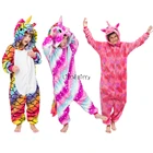 Зимние пижамы в виде единорога для девочек и мальчиков, комбинезоны в виде единорога, комбинезоны, Комбинезоны для детей 4-12 лет, костюм панды