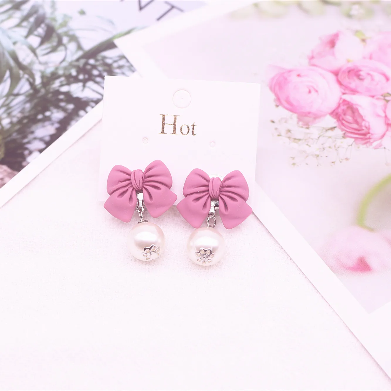 Детские милые серьги-клипсы с имитацией жемчуга и бантом из мультфильма