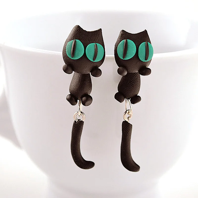 

Vinyl Handmade Cartoon 3D Polymer Clay Animal Earrings Cute Cat Stud Earring Ear Stud For Women Jewelry