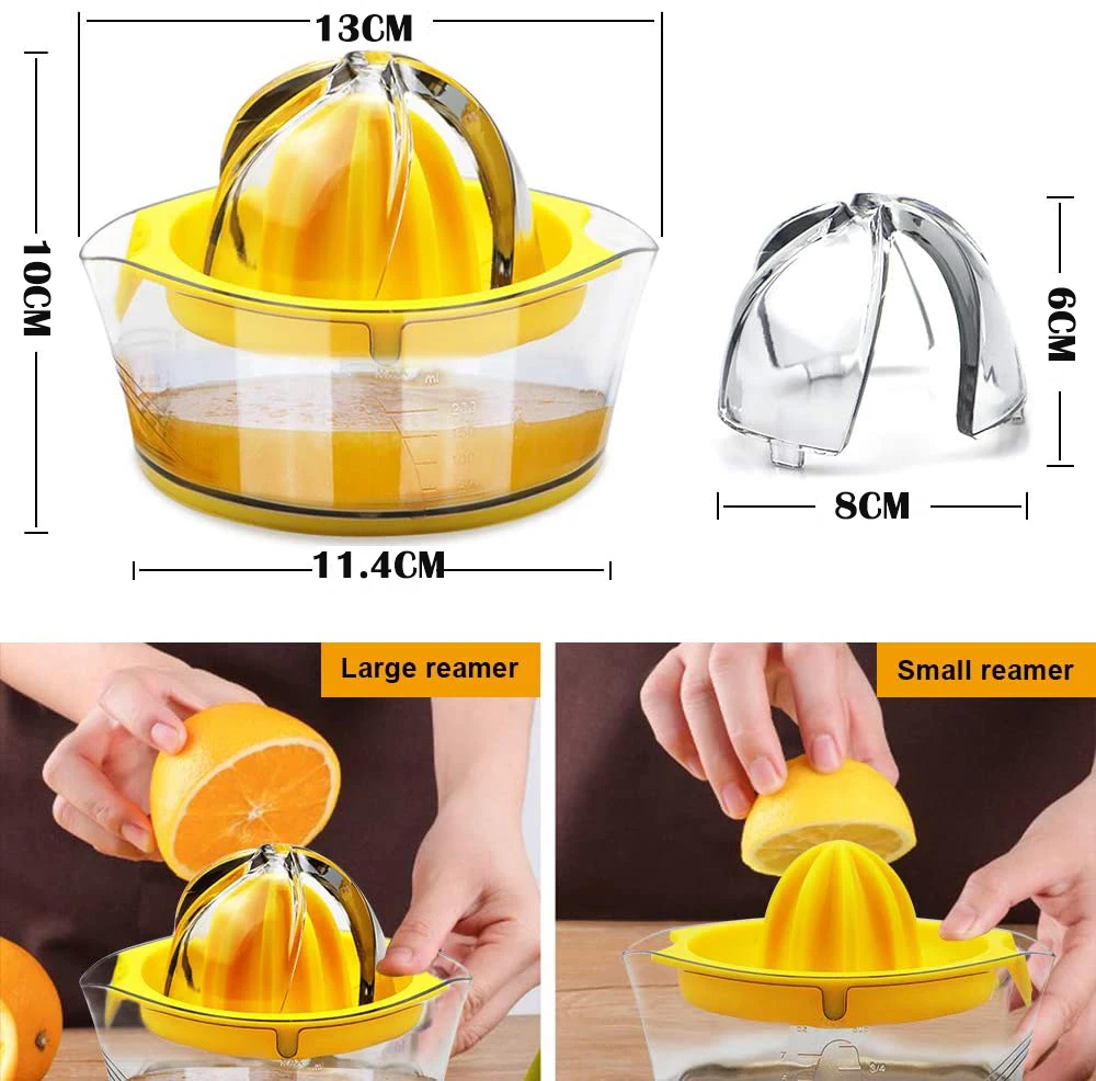 

Lemon Manual Juicer Fruit Squeezer With Strainer Orange Hand Manual Juicer Kitchen Tools with Built-in Measuring Cup ,Yellow