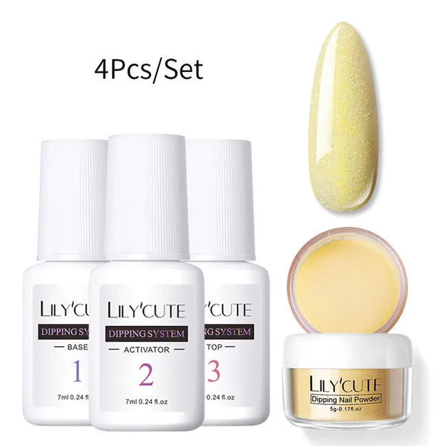 4Pcs Set 03 LILYCUTE комплект погружения ногтей Блеск порошок комплект Градиент Французский ногтей косметическая пудра Kit Красочные голографические натуральный сухой пигмент 2/3/4/8 шт - Цвет: 4Pcs Set 03