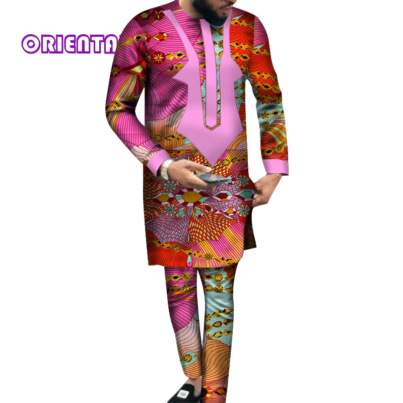 Африканская одежда для мужчин с длинным рукавом Дашики рубашка и брюки