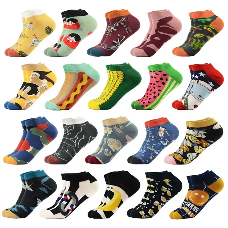 

Spring Trendy Happy Socks Men Cotton Boat woman Socks Interest Funny Originality Series Harajuku Ankle Sock Animal Fruit